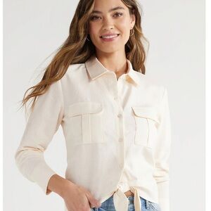 Sofia Jeans Women's and Women's Plus Linen Blend Tie Front Top